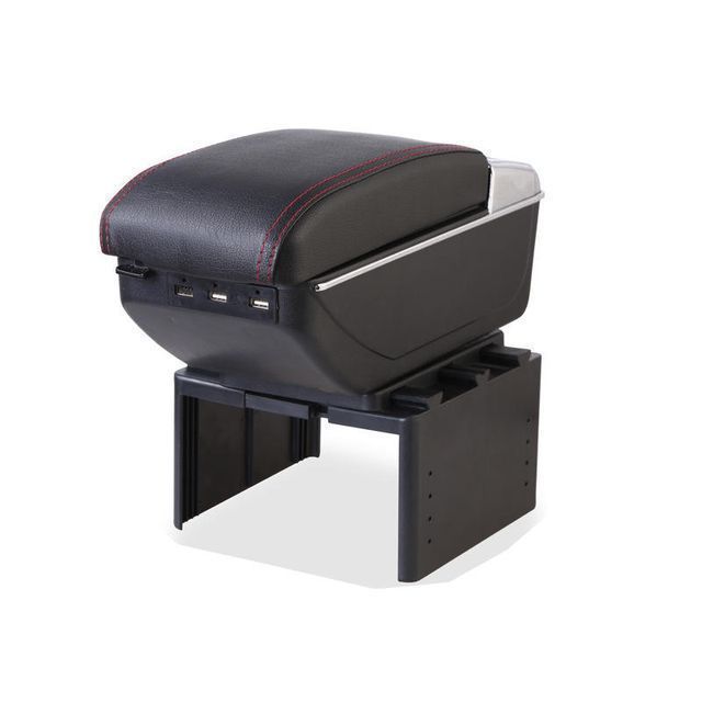 thumbnail image 2 of XUKEY Universal Center Console Armrest Storage Box – Dual Compartment – Black ABS 2 of 4
